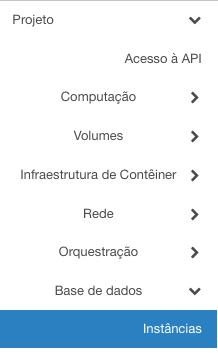 Painel da NNumbers Cloud, Banco de dados: no menu à esquerda, clicar em Databases e depois em Instances