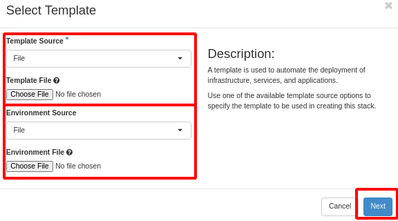 Painel da NNumbers Cloud, Orquestração: environment Source - Variáveis do template para iniciar o deploy