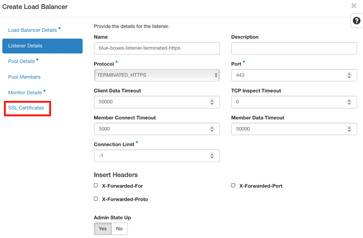 Painel da NNumbers Cloud, Load balancers: quando o protocolo HTTP é selecionado, todos os campos, exceto TLS