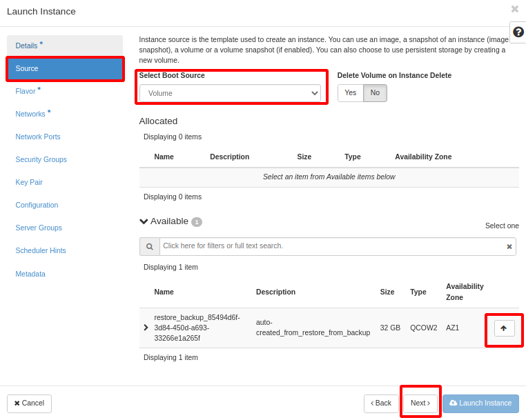 Painel da NNumbers Cloud, Volumes: após isso, no rodapé clique em Next