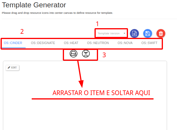 Painel da NNumbers Cloud, Orquestração: para utilizar o gerador de template, basta selecionar o recurso