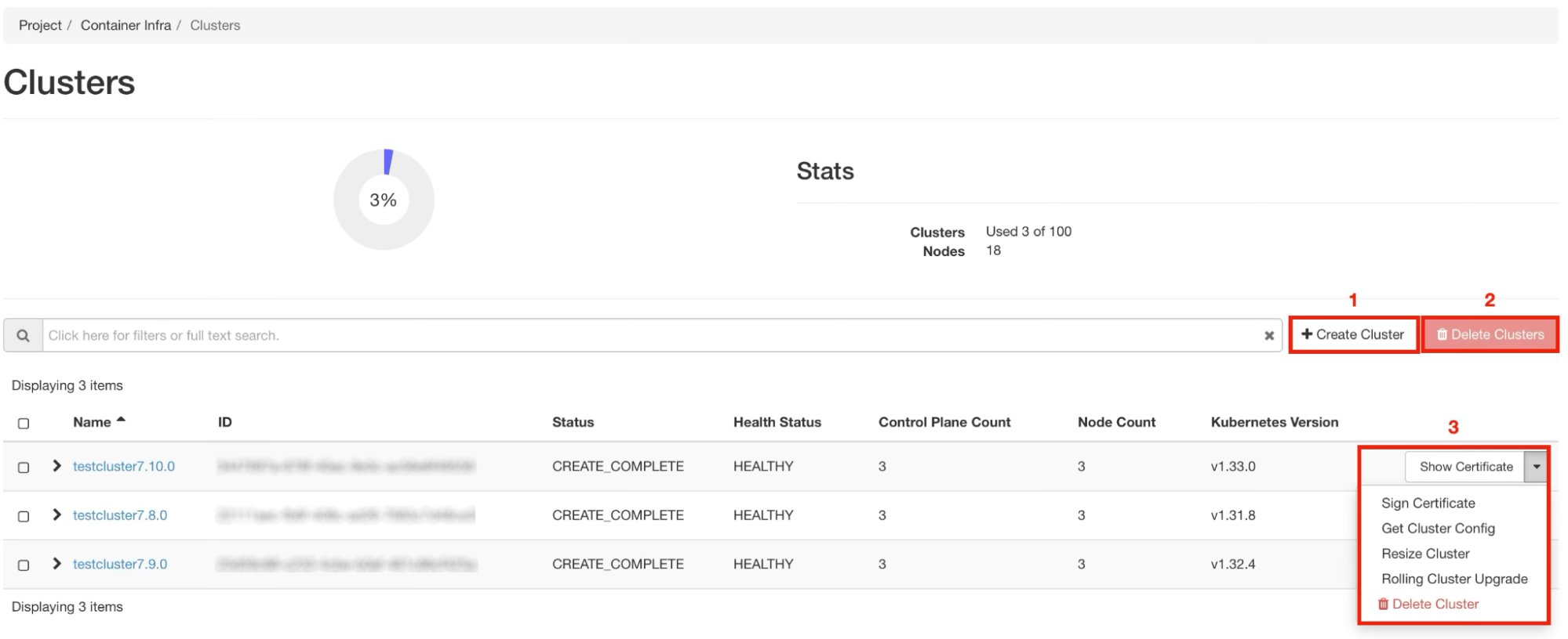 Painel da NNumbers Cloud, Container Infra (Kubernetes): na página seguinte, temos a opção para gerenciar os
