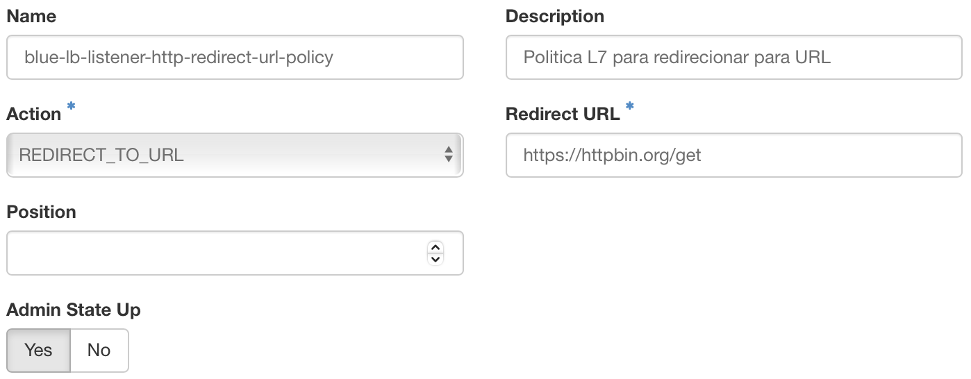 NNumbers Cloud console, Load balancers: create an L7 policy (blue-lb-listener-http-redirect-url-policy)