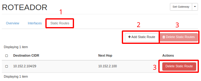 NNumbers Cloud console, Routers: you can add or delete existing routes