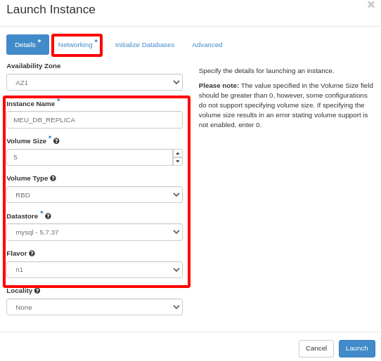 NNumbers Cloud console, Databases: in the window that opens, fill in some