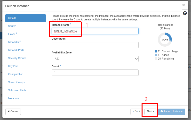 NNumbers Cloud console, Compute instances: in the window that opens, give the instance a name
