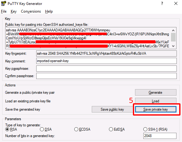 NNumbers Cloud console, SSH access: 6. Choose a name and save the converted file