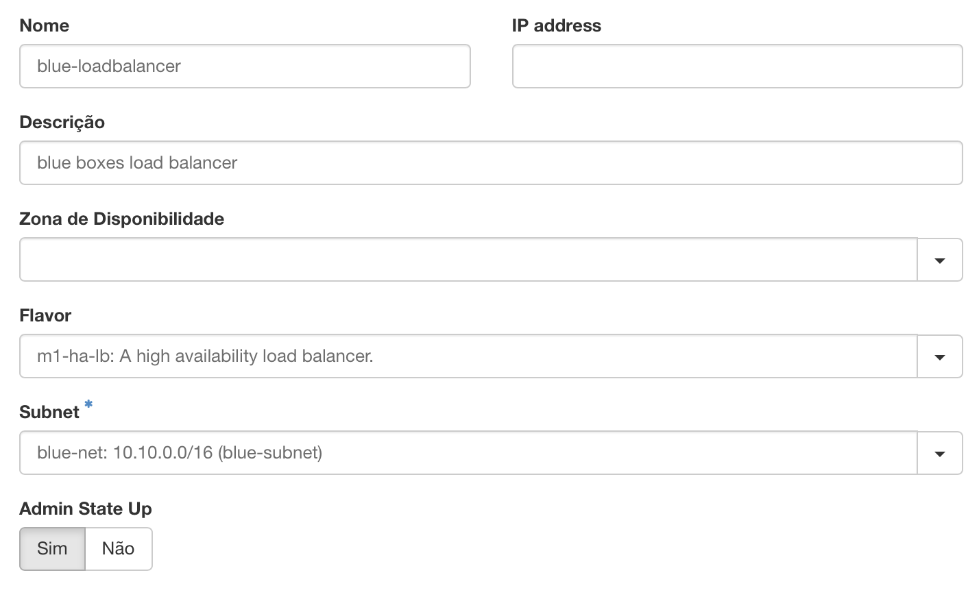 NNumbers Cloud console, Load balancers: the load balancer creation wizard then appears
