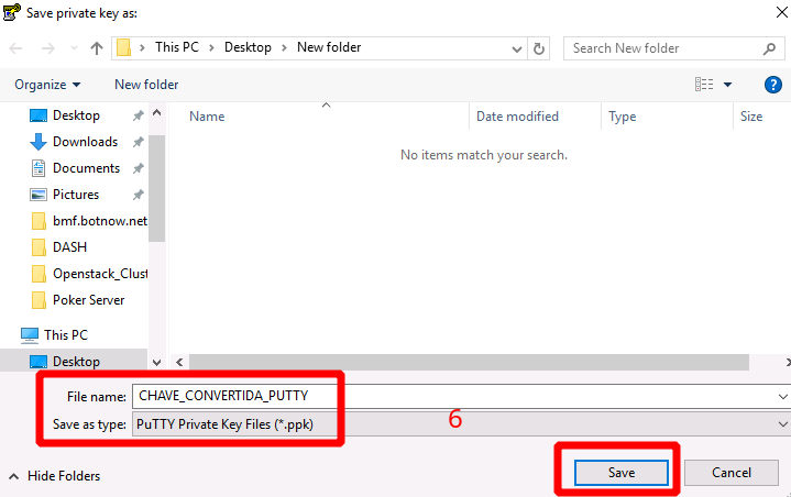 NNumbers Cloud console, SSH access: 6. Choose a name and save the converted file