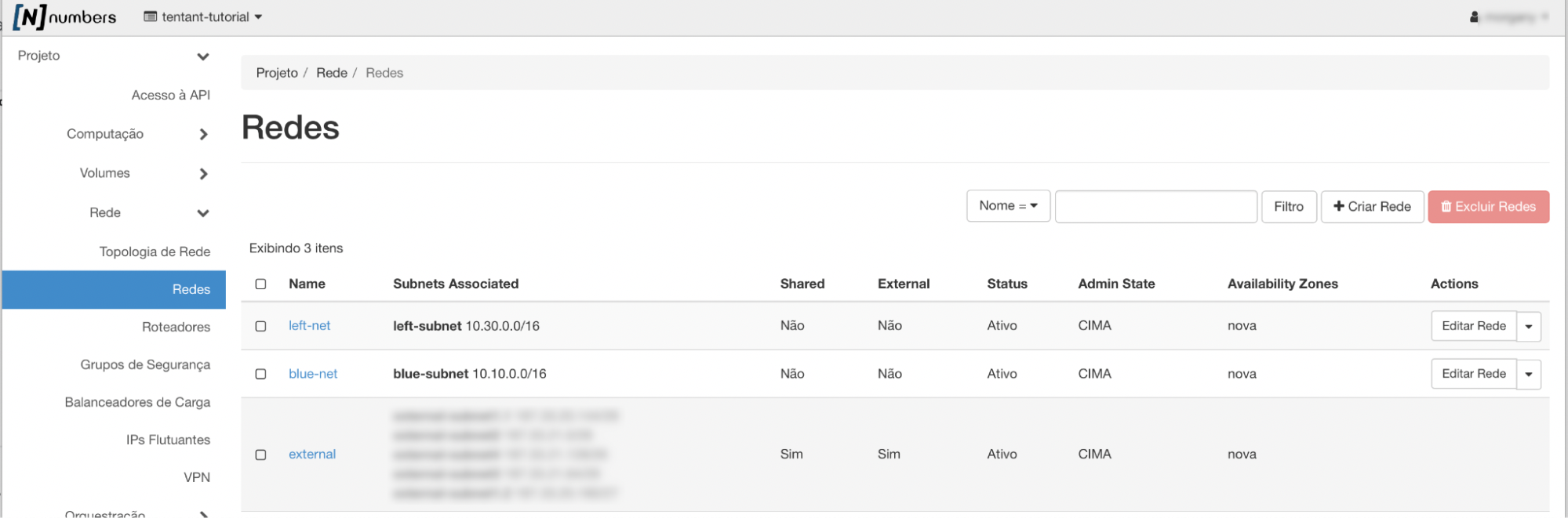 NNumbers Cloud console, Networks: to delete a network that has not been used yet, click 🔽 next to