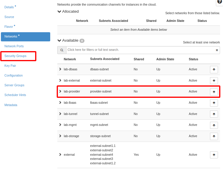 NNumbers Cloud console, Volumes: under Networks, select the same network used before by clicking 🔼, then