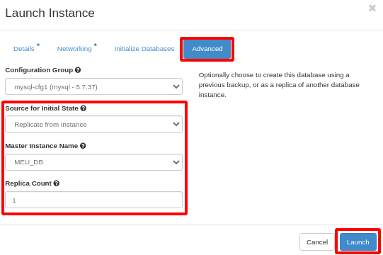 NNumbers Cloud console, Databases: after selecting the network(s), click the Advanced tab at the