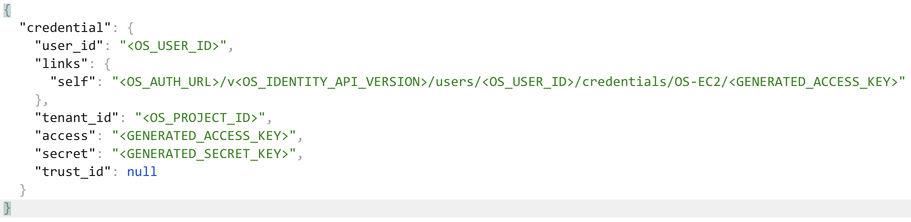 NNumbers Cloud console, EC2 credentials: the output looks something like this