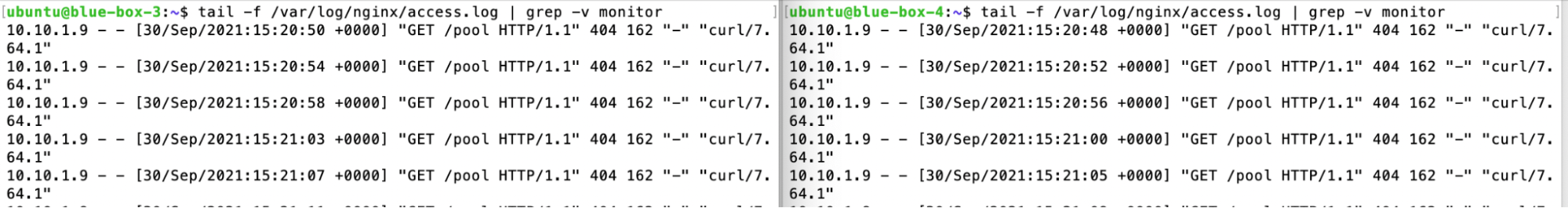 NNumbers Cloud console, Load balancers: note in the blue-box-3 and blue-box-4 web server logs that the