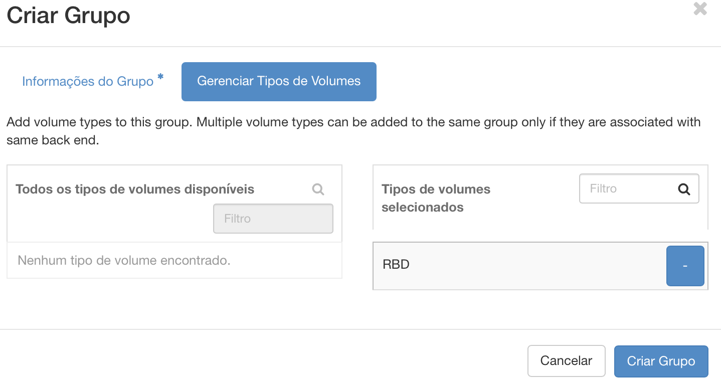 NNumbers Cloud console, Volumes: under the Manage Volume Types tab