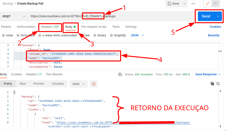 NNumbers Cloud console, Volumes: with the backup type item open, replace in the URL
