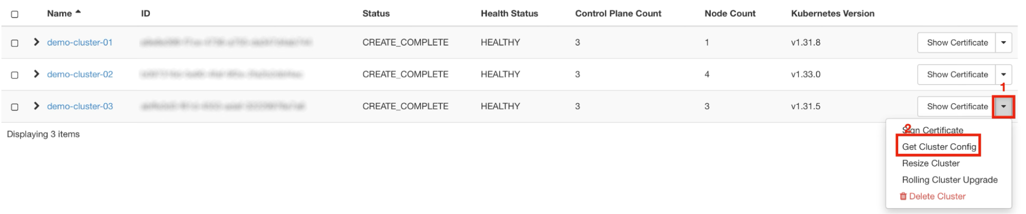 NNumbers Cloud console, Container Infra (Kubernetes): through Get Cluster Config