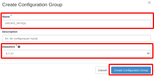 NNumbers Cloud console, Databases: in the window that opens, give the group a name (Name field)