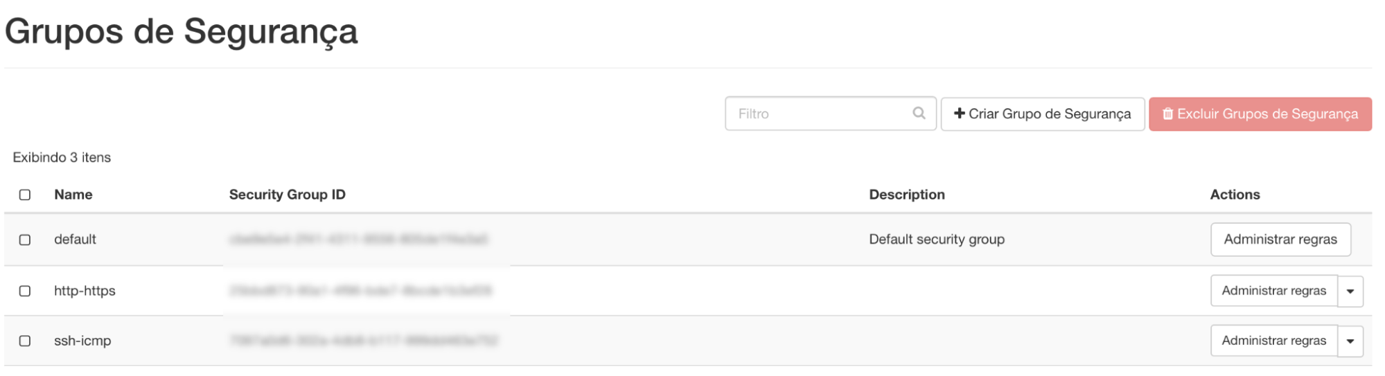 NNumbers Cloud console, Security groups: additional security groups can be created