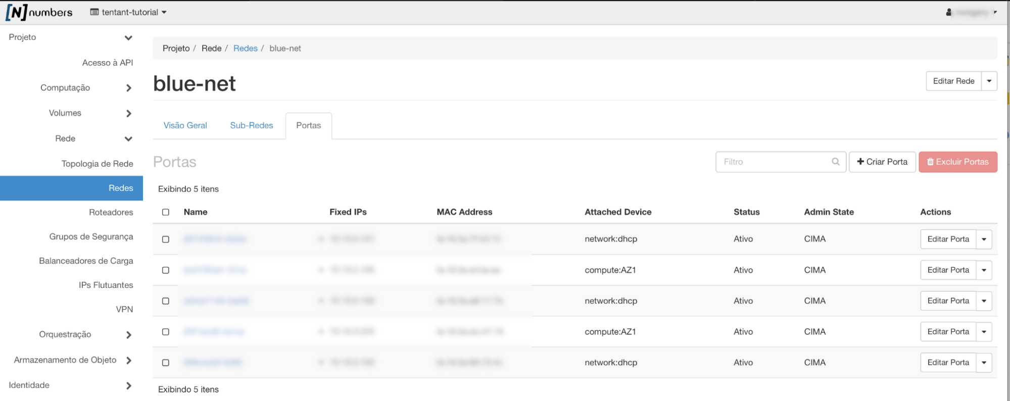 NNumbers Cloud console, Networks: to delete a port, use either the 🔽 button next to Edit