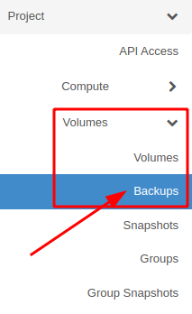 NNumbers Cloud console, Volumes: to restore a backup, go to Volumes->Backups